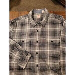 Levis Mens Relaxed Fit Plaid Button Down Shirt Black White Cotton Large L